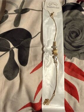 Gold and Silver Bead Heart Bracelet - Stainless Steel